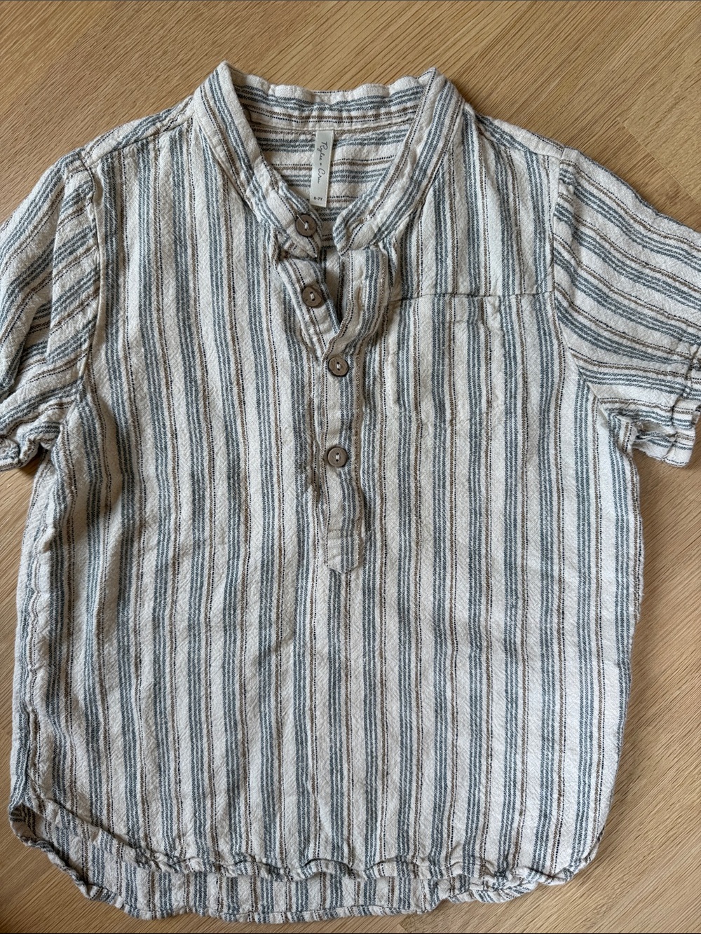 Rylee + Cru Beige and Gray Striped Button-Up Henley Shirt
